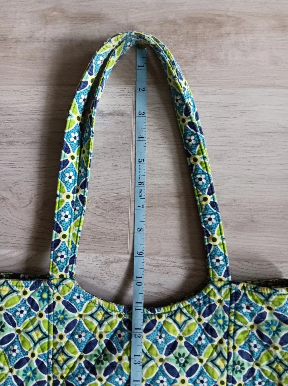 Vera Bradley Daisy Daisy Tote Bag Double Strap Pocket Blue Green Yellow Blue